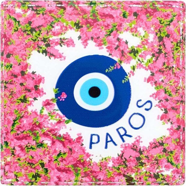 MAGNET SQUARE EYE AND BOUGAINVILLEA PAROS  7,5Χ7,5CM
