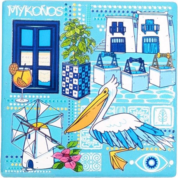 MAGNET SQUARE PELECAN MYKONOS  7,5Χ7,5CM