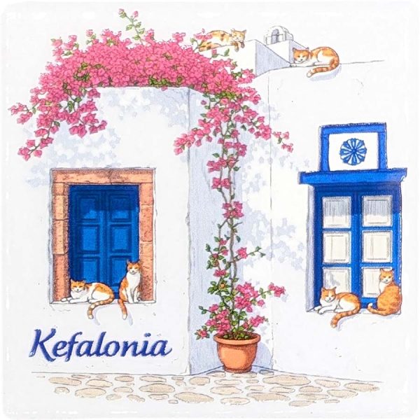MAGNET SQUARE WINDOW WITH CAT KEFALONIA  7,5Χ7,5CM