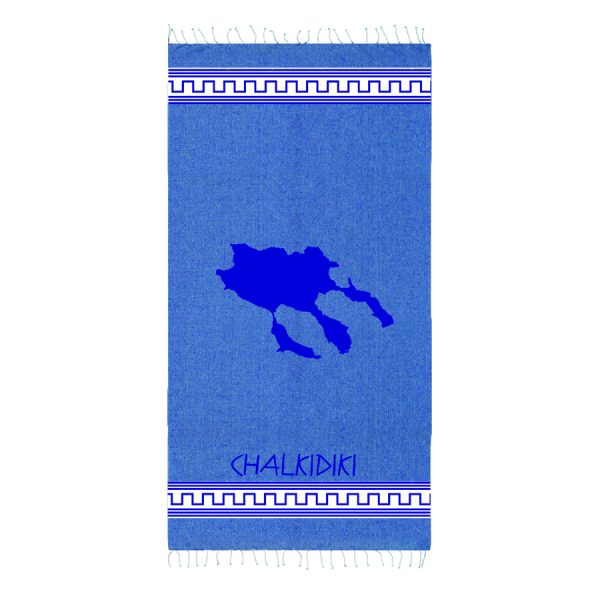 ΠΕΤΣΕΤΑ PESTEMAL VELOUR ΜΕ ΧΑΡΤΗ CHALKIDIKI ΜΠΛΕ /90Χ180ΕΚ